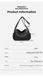 Dettaglio della grande borsa a tracolla in pelle PU dimensioni 28x19x10cm con più tasche