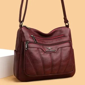 Bolso de Bandolera de Cuero PU para Mujer Gran Capacidad con Cremalleras Múltiples Bolso de Hombro Moda Textura Lichi Handbag Casual Commute