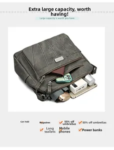 Detail view of a multi-layer shoulder bag showing large capacity for tablets and umbrellas