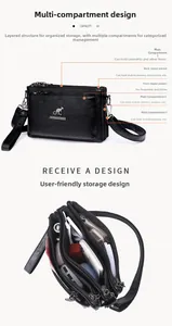 Vista detallada del bolso bandolera negro con múltiples compartimentos y espacio amplio
