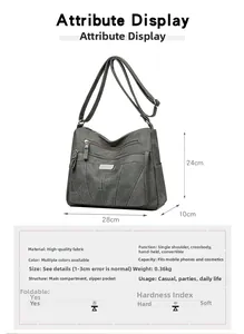 Detailed dimension guide for multi-layer grey crossbody bag with size and weight specs
