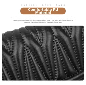 Gros plan sur la texture en cuir PU noir matelassé avec motifs ondulés de ce sac à main