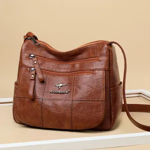 Women Fashion PU Leather Crossbody Bag Multi Zipper Large Capacity Shoulder Bag Lychee Texture Casual Mother Handbag