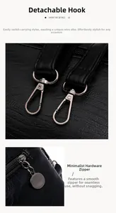 Detalle de cuero con diseño de lichi, gancho de metal extraíble y cremallera suave del bolso