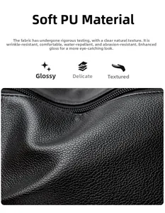 Dettaglio in pelle PU nera resistente all'acqua con texture a grana naturale per borsa a tracolla