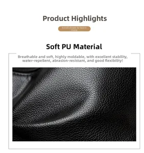 Close-up of black lychee grain PU leather showing water-resistant and durable texture