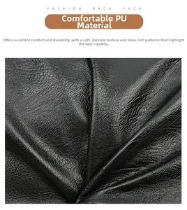 Gros plan sur la texture du cuir PU noir de haute qualité montrant le grain doux du sac