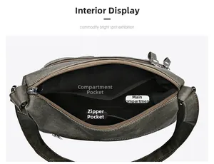 Detailed interior view of olive green canvas crossbody bag showing main and zipper pockets