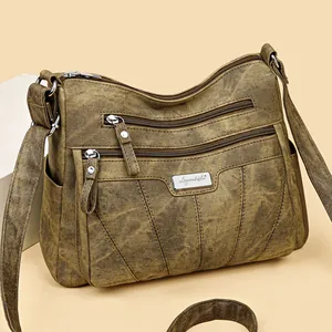 Women Vintage Multi Pocket PU Leather Crossbody Bag Large Capacity Casual Shoulder Bag Adjustable Strap Daily Fashion Handbag