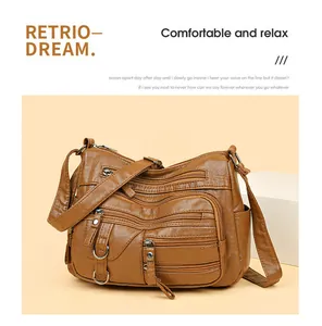 Détails du sac fourre-tout en cuir PU marron avec poches zippées et bandoulière large
