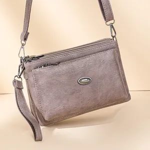 Fashion Women PU Leather Crossbody Bag Multi Layer Zipper Shoulder Bag Pebble Texture Wristlet Clutch Purse Daily Handbag
