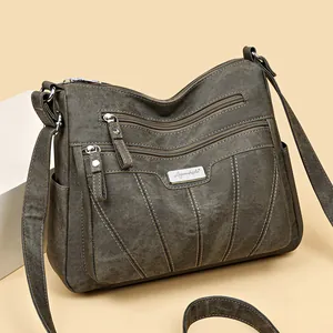 Retro multi-layer crossbody bag for women featuring vintage green and large capacity design