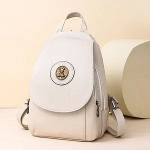Damen Mode PU Leder Rucksack Vintage Tieremblem Große Kapazität Mehrere Taschen Lässige Reisetasche Umhängetasche Brusttasche