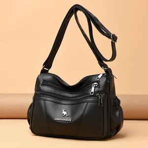Women Soft PU Leather Crossbody Bag Large Capacity Multi-Zipper Shoulder Bag Litchi Grain Messenger Bag For Mom Travel Bag