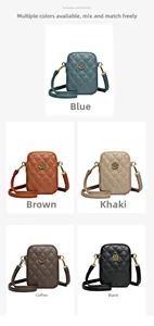 Pochettes de téléphone matelassées en bleu, marron, kaki, café et noir, finitions dorées