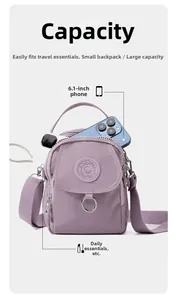 Petit sac bandoulière en nylon violet avec rangement pour smartphone 6,1 pouces et maquillage
