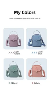 Mini sacs bandoulière en nylon pour téléphone en lilas, bleu clair, vert et rose