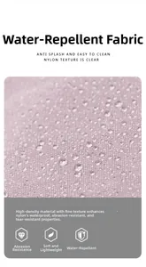 Detalle macro de tela de nailon impermeable con gotas de agua en superficie violeta claro