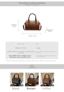 Detailed dimension guide of the Boston style PU leather bag with size and color options