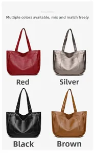 Tote bag color variants in red, silver, black, and brown with lychee pattern PU leather