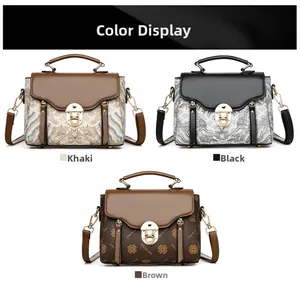 Detailed view of vintage crossbody bags in khaki, black, and brown leather textures