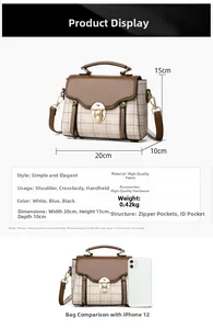 Detailed size specifications of the vintage plaid crossbody bag in 20x15x10cm dimensions