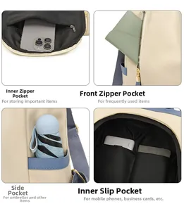 Détail montrant la poche antivol zippée et la grande capacité de stockage du sac à dos