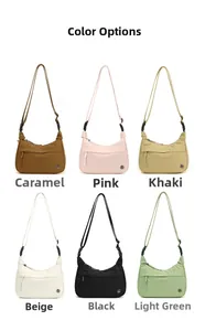 Selection of crescent crossbody bags in six versatile colors with adjustable straps