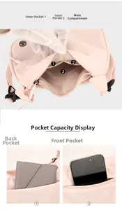 Pink nylon crossbody bag interior with two slip pockets and a spacious main compartment