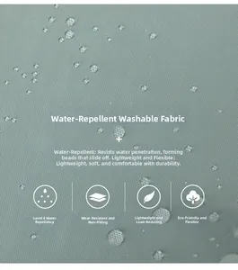 Detailed view of water-repellent grey-green Oxford fabric showing level 4 splash resistance