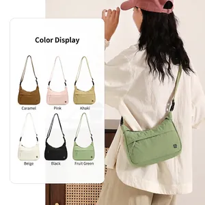 Women Casual Nylon Half Moon Crossbody Bag Lightweight Solid Color Shoulder Bag For Daily Travel Fashion Hobo Handbag