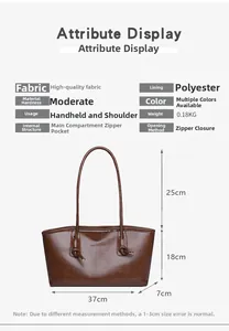 Spécifications de taille pour grand sac cabas en cuir marron foncé avec fermeture