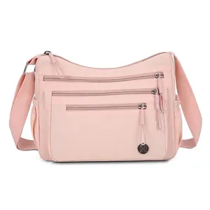 Sac Bandoulière Femme en Nylon Décontracté Grande Capacité Imperméable Multi-Poches Sac à Épaule Léger de Voyage Sac à Main Mode