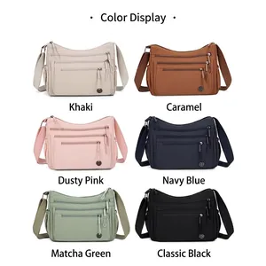 Sac à bandoulière étanche en nylon en six couleurs avec plusieurs poches et sangle large