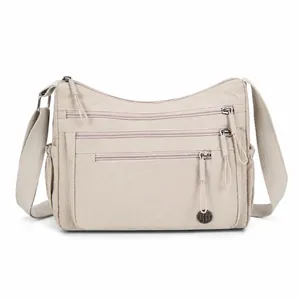 Women Waterproof Nylon Crossbody Bag Large Capacity Multi-Pocket Lightweight Shoulder Bag Casual Solid Color Handbag Travel Bag