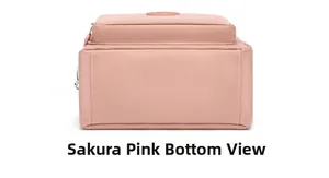 Detailed bottom view of the cherry blossom pink nylon bag with dual stitching and texture