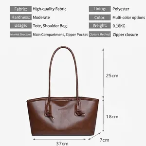 Sac fourre-tout rétro marron foncé avec dimensions et détails de structure chic