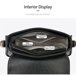 Litchi pattern leather messenger bag with interior compartments and contrast stitching