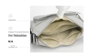 Detail of waterproof nylon crossbody bag interior with zipper pocket and dual slot pockets