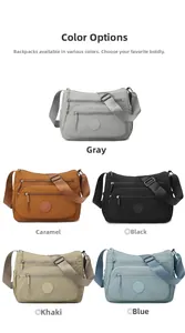 Multi-color collection of waterproof nylon cross-body bags with adjustable straps