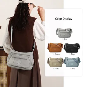 Waterproof nylon crossbody bag for women in multiple colors with multi-pocket design