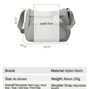 Waterproof nylon crossbody bag with multi-pocket design and 9.7 inch iPad capacity
