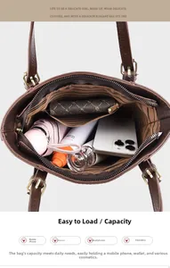 Deep coffee lychee grain tote bag showing spacious interior with striped lining and pockets