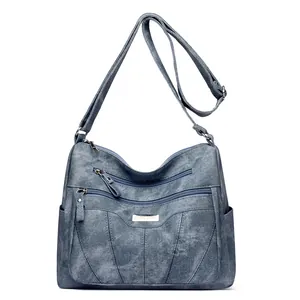 Vintage PU Leather Crossbody Bag For Women Large Capacity Multi Zipper Shoulder Bag Casual Tote Purse Mother Handbag
