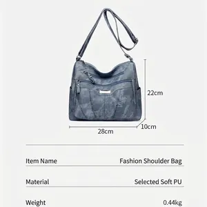 Blue soft PU leather crossbody bag with multiple zippers and adjustable strap for women