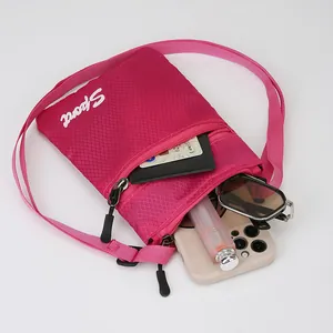 Petit sac à bandoulière rose pour femme avec double fermeture éclair et rangement