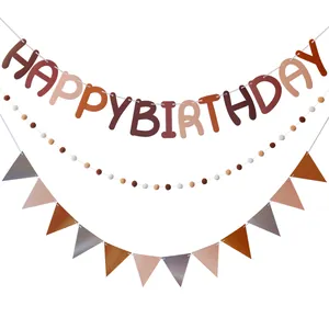 Ins Korean Style Happy Birthday Banner Felt Pompom Garland Triangle Bunting Flag Set For Birthday Party Decoration Supplies