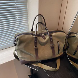 Large Capacity Canvas Travel Duffle Bag With Separate Shoe Compartment Vintage Handbag Waterproof Weekend Luggage Bag For Men Women