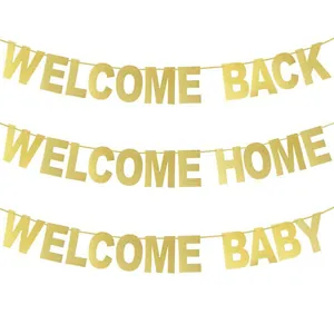 Glitter Gold Welcome Home Banner Welcome Back Baby School Party Decorations Hanging Paper Garlands For Home Party School