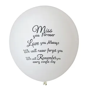 White latex balloon printed with Miss you Forever and Love you Always memorial text